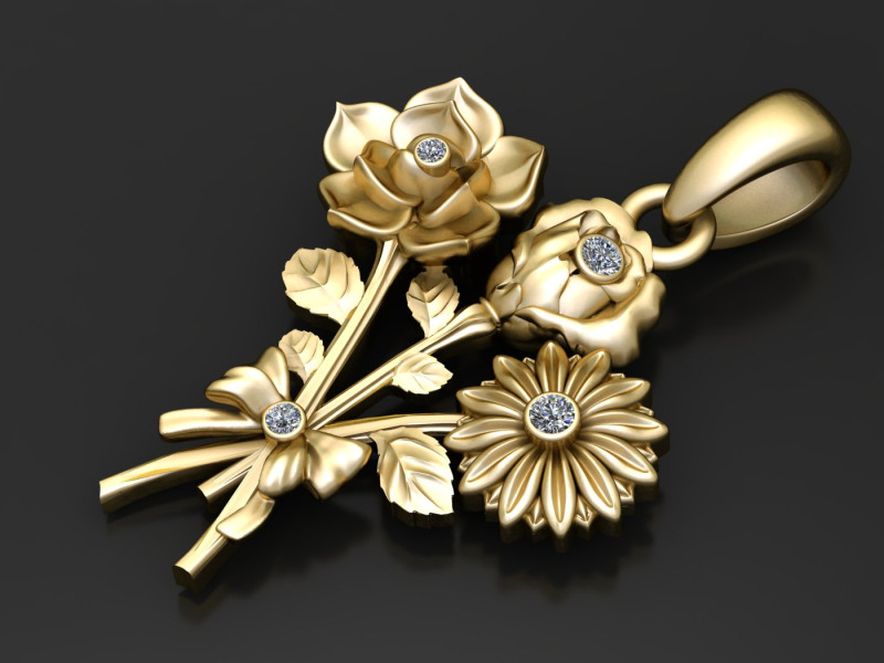 3D GOLD FLOWER PENDANT 3D Printable Model Modello di stampa 3D .c4d .max .obj .3ds .fbx .stl .blend
