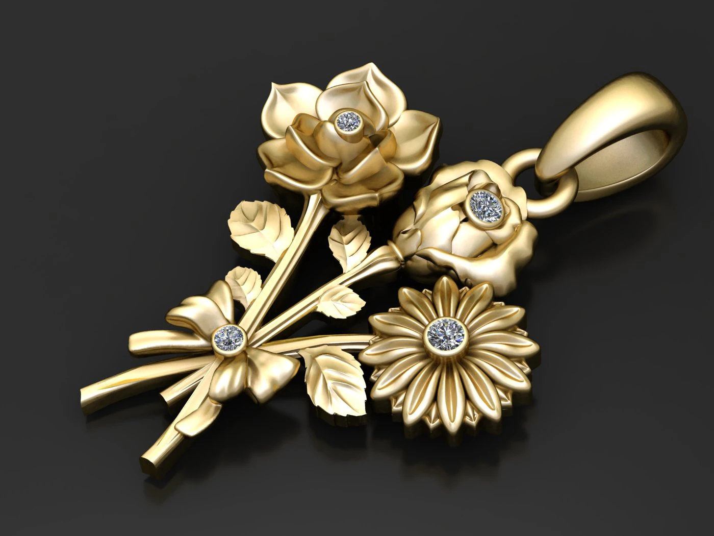 3D GOLD FLOWER PENDANT 3D Printable Model 3D Print Model .c4d .max .obj .3ds .fbx .stl .blend