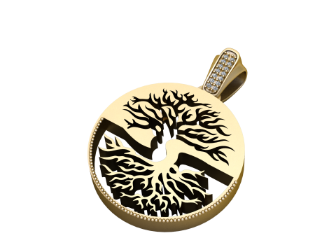 3D ROUND GOLD TREE PENDANT 3D Print Model
