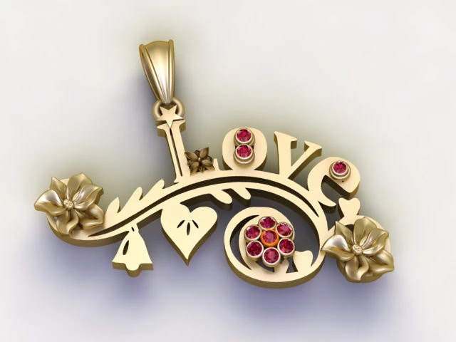 FLOWER AND LEAVES LOVE PENDANT 3D Print Model .c4d .max .obj .3ds .fbx .stl .blend 