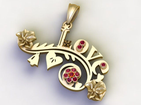 FLOWER AND LEAVES LOVE PENDANT 3D Print Model