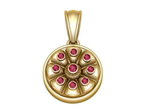 Round Flower Gold Pendant 3D Print Model