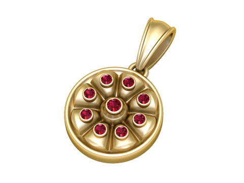Round Flower Gold Pendant 3D Print Model