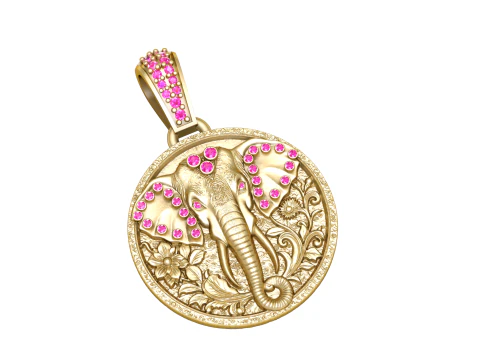 ROUND ELEPHANT FACES PENDANT 3D Print Model