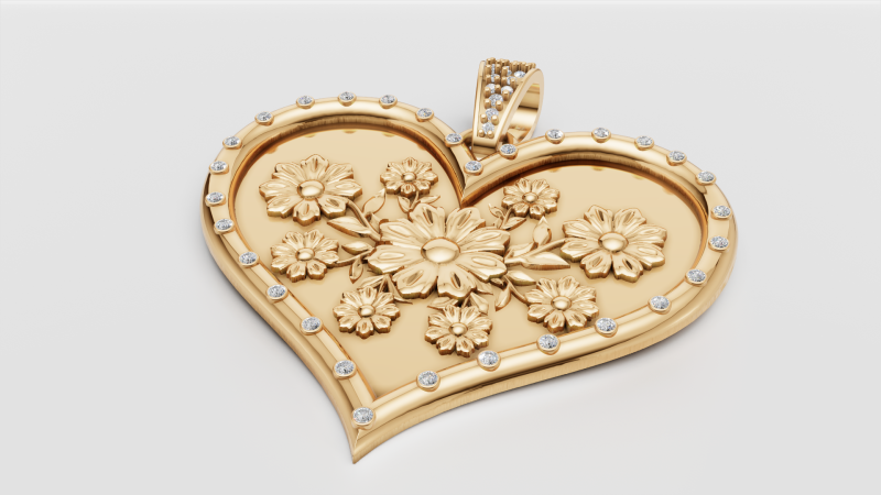 HEART GOLD PENDANT 3D Print Model .c4d .max .obj .3ds .fbx .stl .blend 