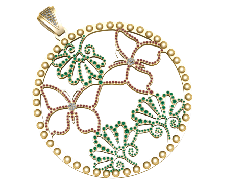 Round Gold Leaves Pendant 3D Printable Model Model Cetak 3D
