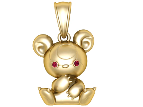 Pingente de ursinho de pel&uacute;cia dourado Modelo 3D