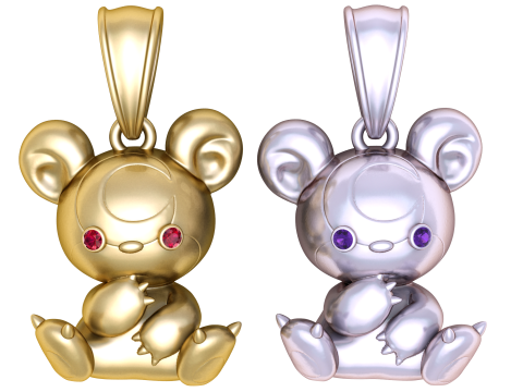Gold teddy bear pendant 3D Model