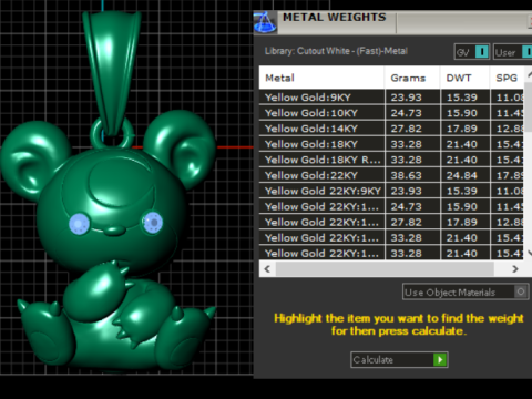 Gold teddy bear pendant 3D Model