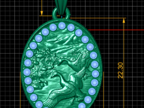 Gold oval pendant 3D Model