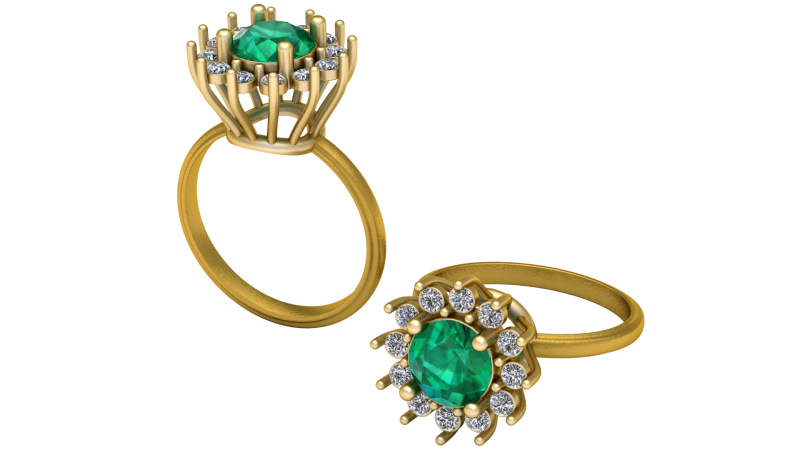 3D GOLD RING 3D Printable Model round-cut green gemstone Modello di stampa 3D .c4d .max .obj .3ds .fbx .stl .blend 