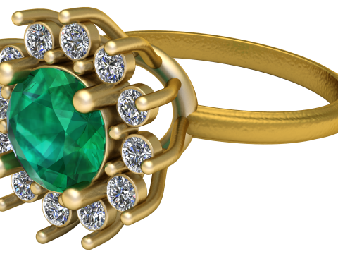 3D GOLD RING 3D Printable Model round-cut green gemstone Modello di stampa 3D