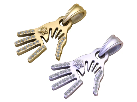 Gold hand-shaped pendant 3D Model