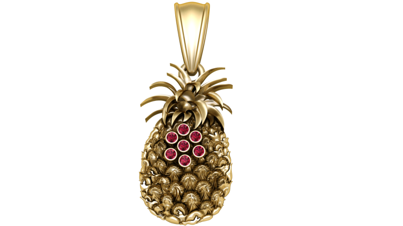 Pineapple-shaped gold pendant 3D Model .c4d .max .obj .3ds .fbx .stl .blend 