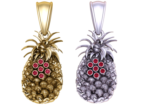 Pineapple-shaped gold pendant 3D Model