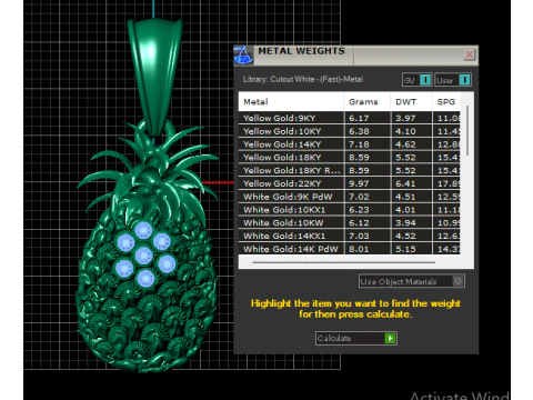 Pineapple-shaped gold pendant 3D Model