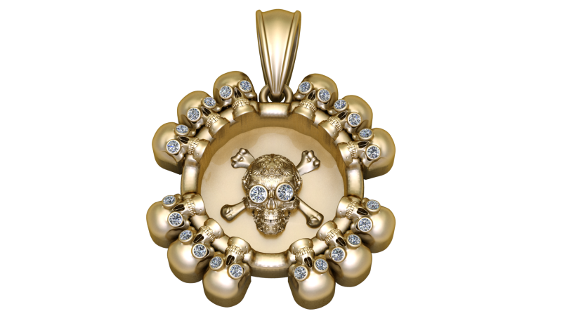 Gold skull pendant 3D 模型 .c4d .max .obj .3ds .fbx .stl .blend 