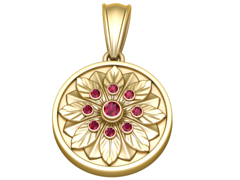Gold floral medallion pendant Model 3D