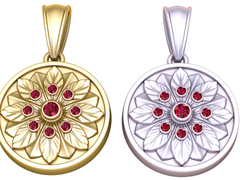 Gold floral medallion pendant 3D Model