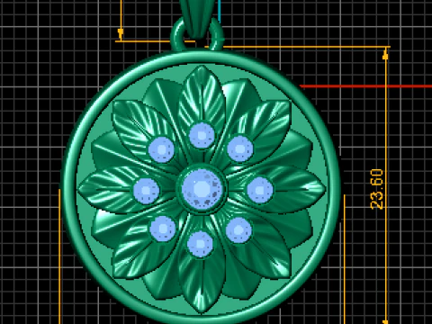 Gold floral medallion pendant 3D Model
