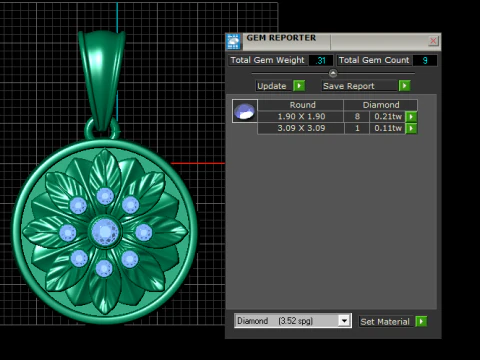 Gold floral medallion pendant 3D Model