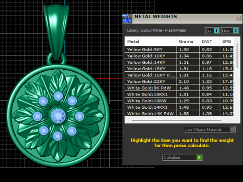 Gold floral medallion pendant 3D Model