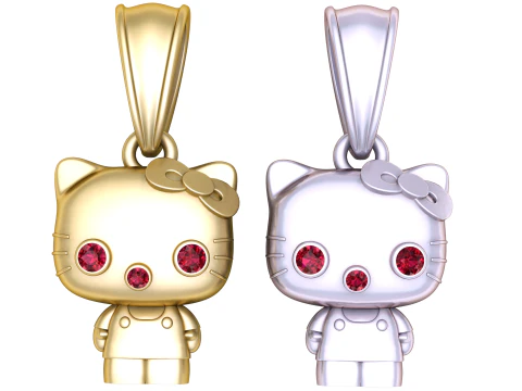 Gold kitty pendant 3D Model