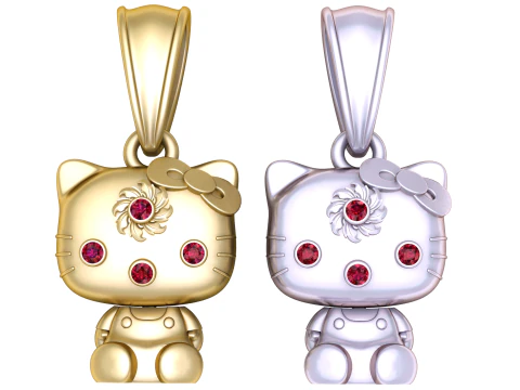 Gold kitty pendant 3D Model