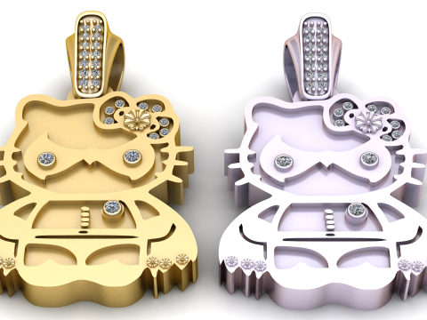 Sparkle Kitty Pendant Model Cetak 3D