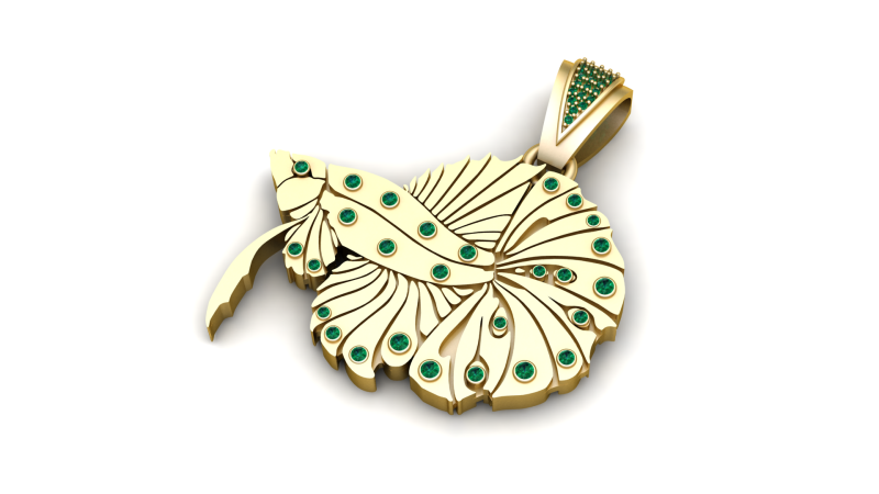 Golden Peacock Feather Pendant 3D प्रिंट मॉडल .c4d .max .obj .3ds .fbx .stl .blend