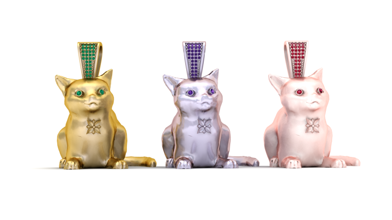 Golden Cat Pendant 3D Print Model .c4d .max .obj .3ds .fbx .stl .blend
