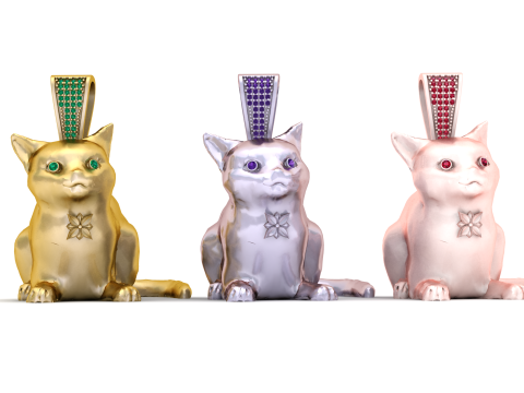 Golden Cat Pendant Model Cetak 3D