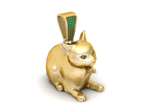 Golden Cat Pendant 3D Print Model
