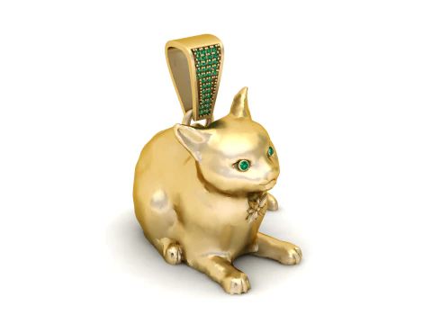 Golden Cat Pendant 3D Print Model