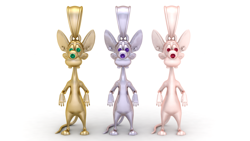 Golden Cartoon Mouse Pendant 3D 프린트 모델 .c4d .max .obj .3ds .fbx .stl .blend