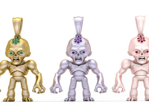 Golden Zombie Pendant Model Cetak 3D
