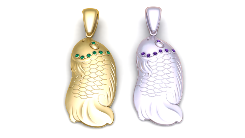 Golden Fish Pendant 3Dプリントモデル .c4d .max .obj .3ds .fbx .stl .blend