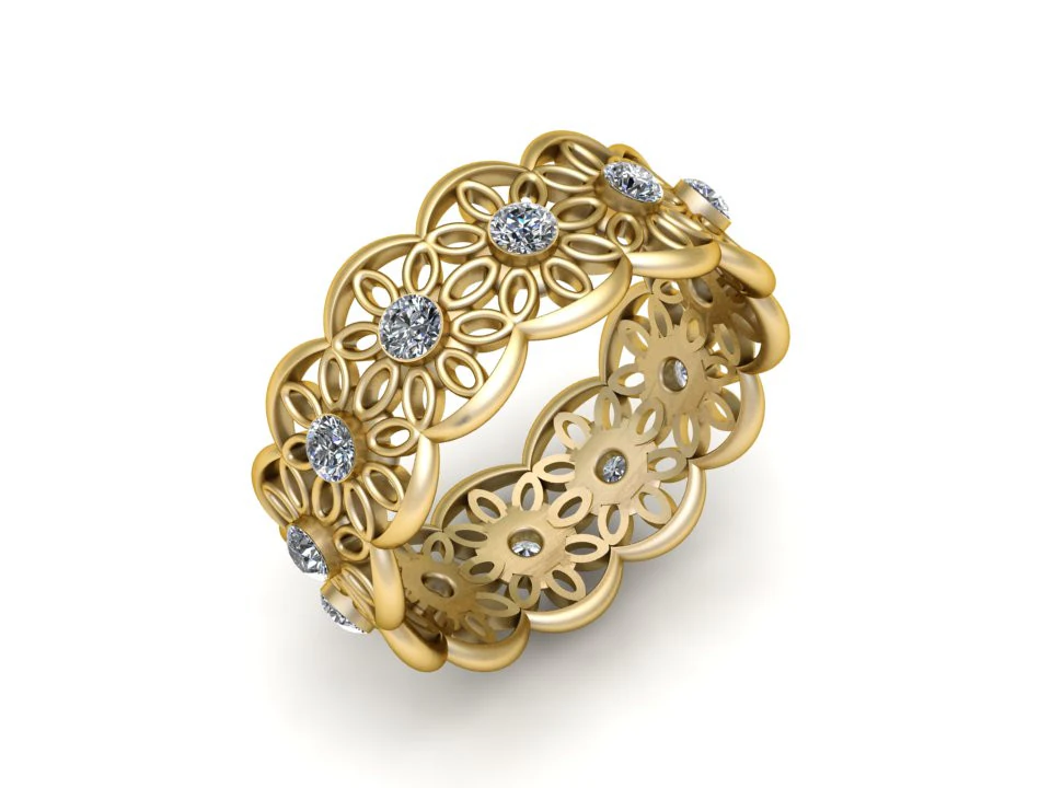 Gold floral ring 3D Model .c4d .max .obj .3ds .fbx .stl .blend 