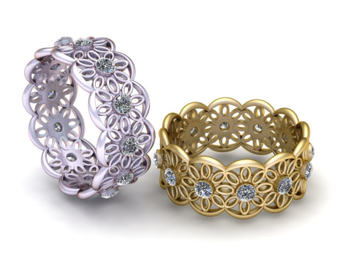 Gold floral ring Model 3D