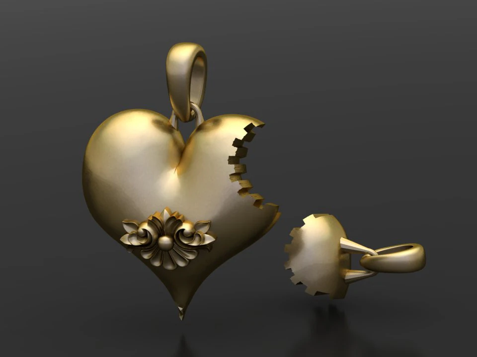 Broken heart pendant 3D Model .c4d .max .obj .3ds .fbx .stl .blend