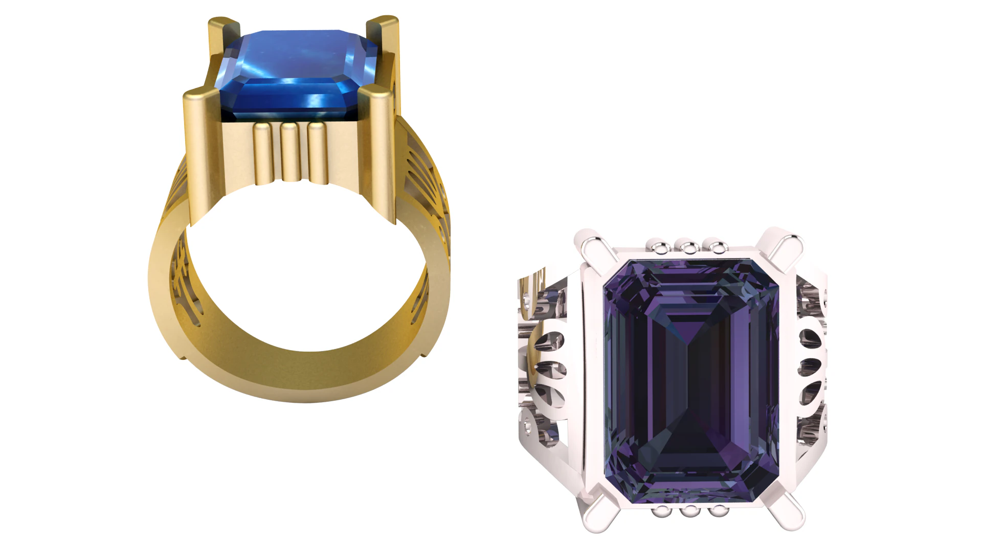 Imperial Emerald-Cut Gemstone Rings 3D Model .c4d .max .obj .3ds .fbx .stl .blend