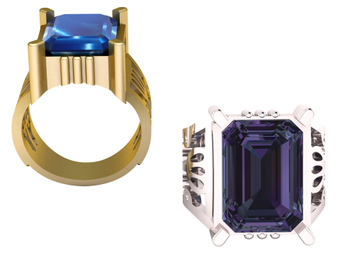 Imperial Emerald-Cut Gemstone Rings 3D Model