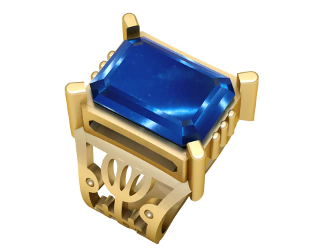 Imperial Emerald-Cut Gemstone Rings 3D Model
