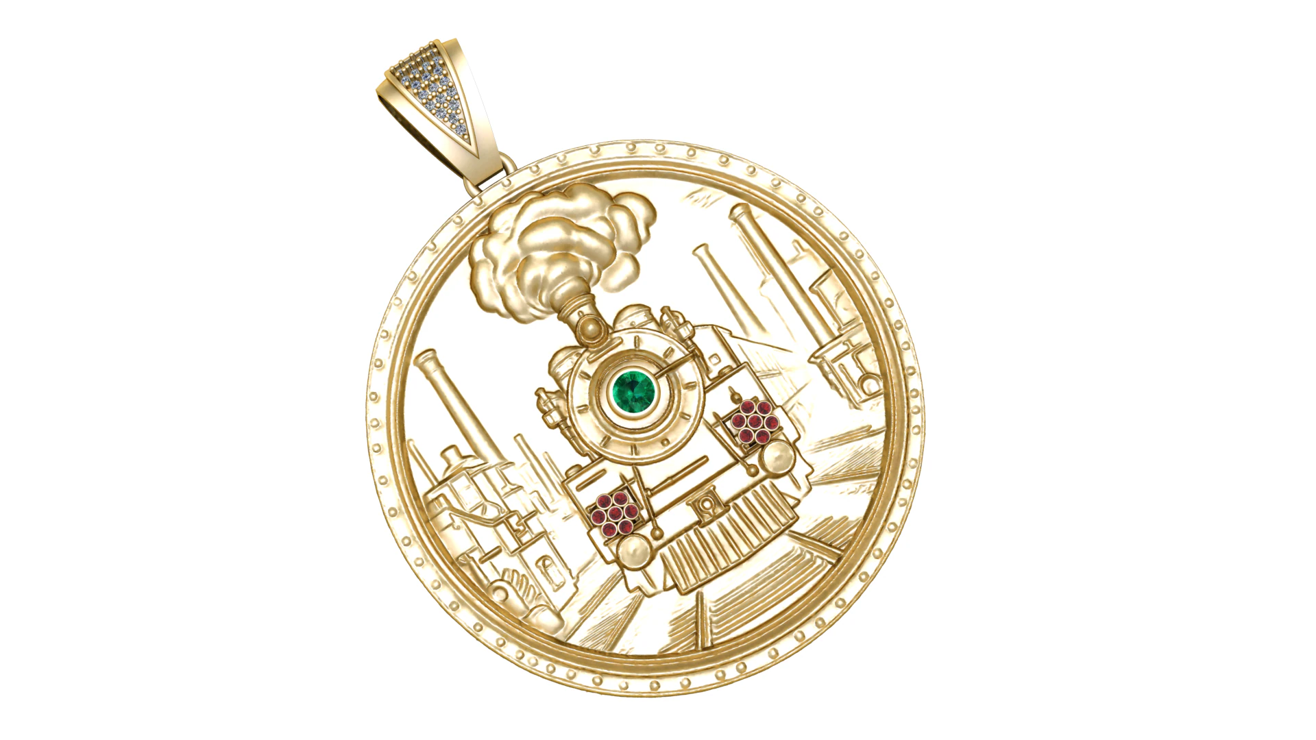 Heritage Locomotive Gold Pendant 3D Model .c4d .max .obj .3ds .fbx .stl .blend 