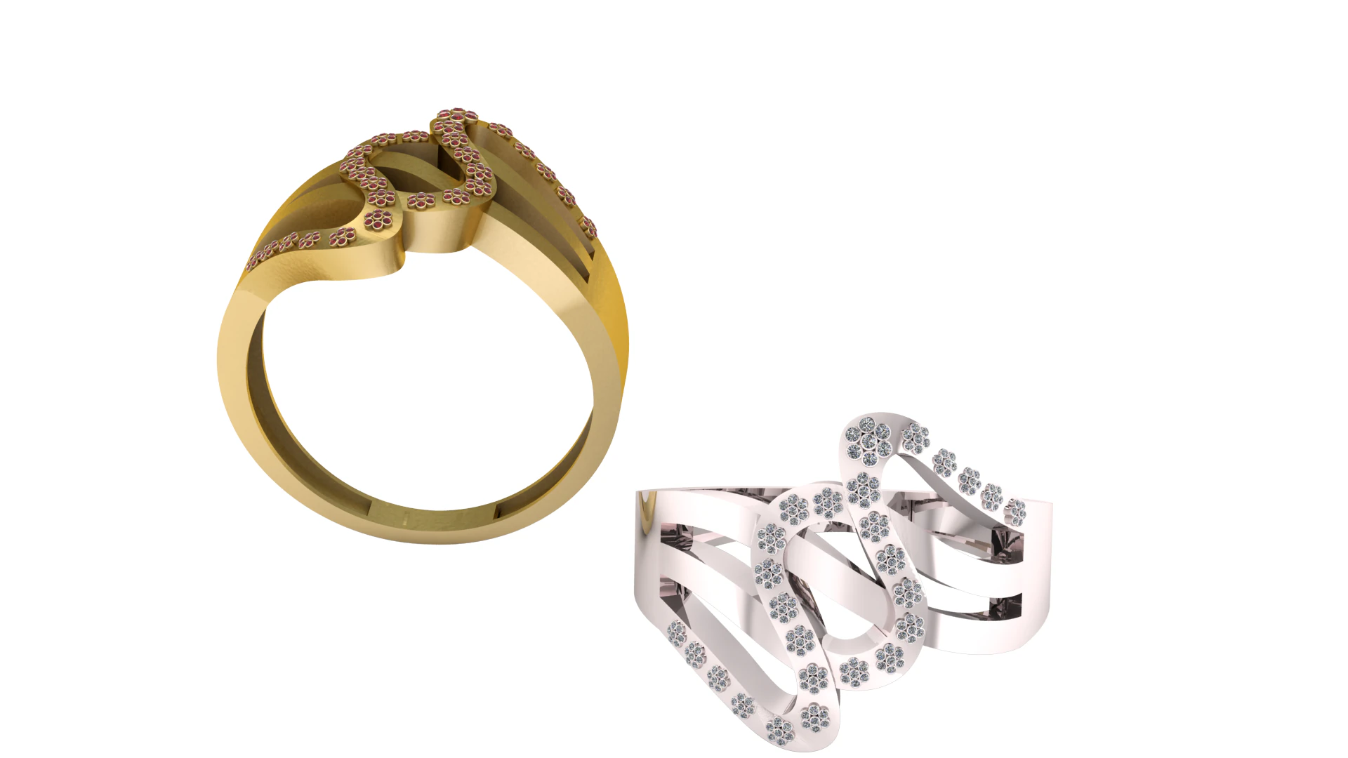 Eternal Wave Diamond Ring 3D Model .c4d .max .obj .3ds .fbx .stl .blend