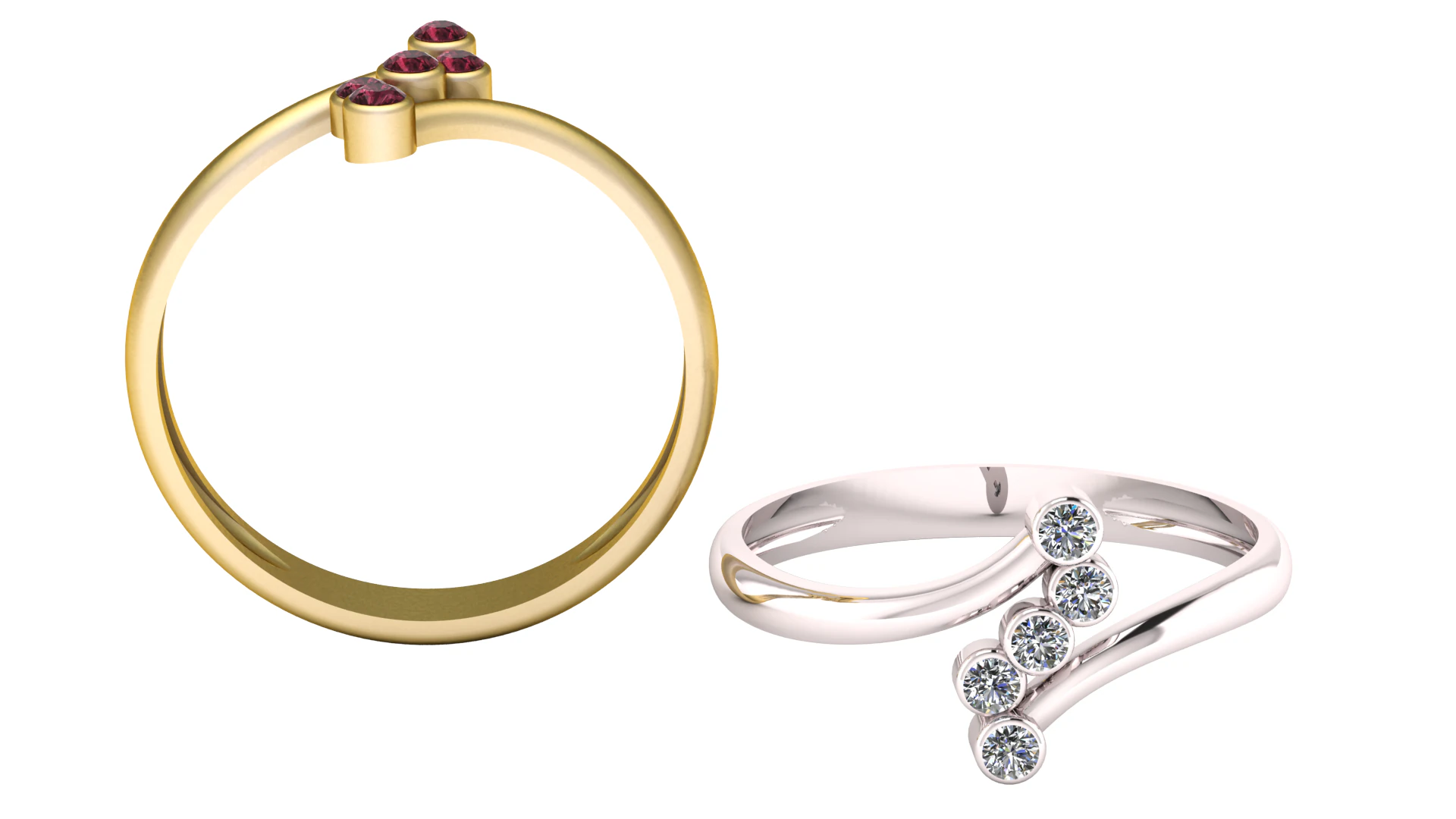 Golden Cluster Ruby Ring 3D Model .c4d .max .obj .3ds .fbx .stl .blend 