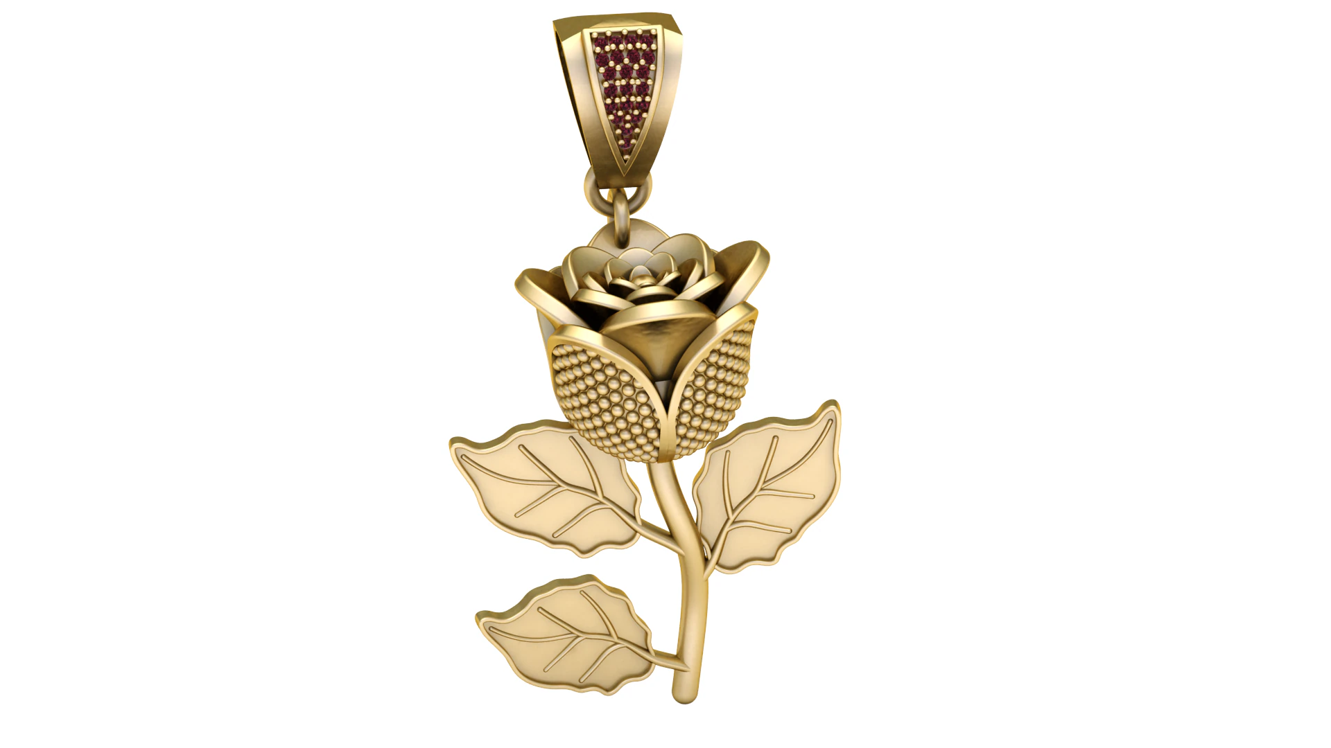 Golden Rose Pendant with Ruby Detailing 3D Model .c4d .max .obj .3ds .fbx .stl .blend