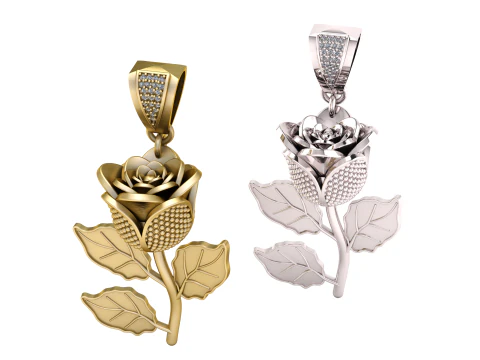Golden Rose Pendant with Ruby Detailing 3D Model