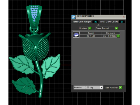 Golden Rose Pendant with Ruby Detailing 3D Model