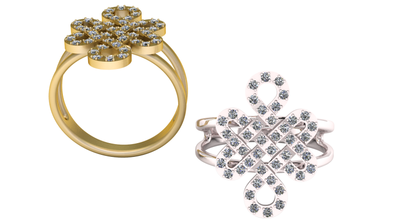 Cincin Emas Kisi Berlian Jalinan Model 3D .c4d .max .obj .3ds .fbx .stl .blend 